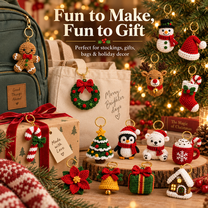 15-in-1 Christmas Keychain Crochet Pattern PDF Bundle | Mini Amigurumi Ornaments & Bag Charms | US Terms | Instant Download
