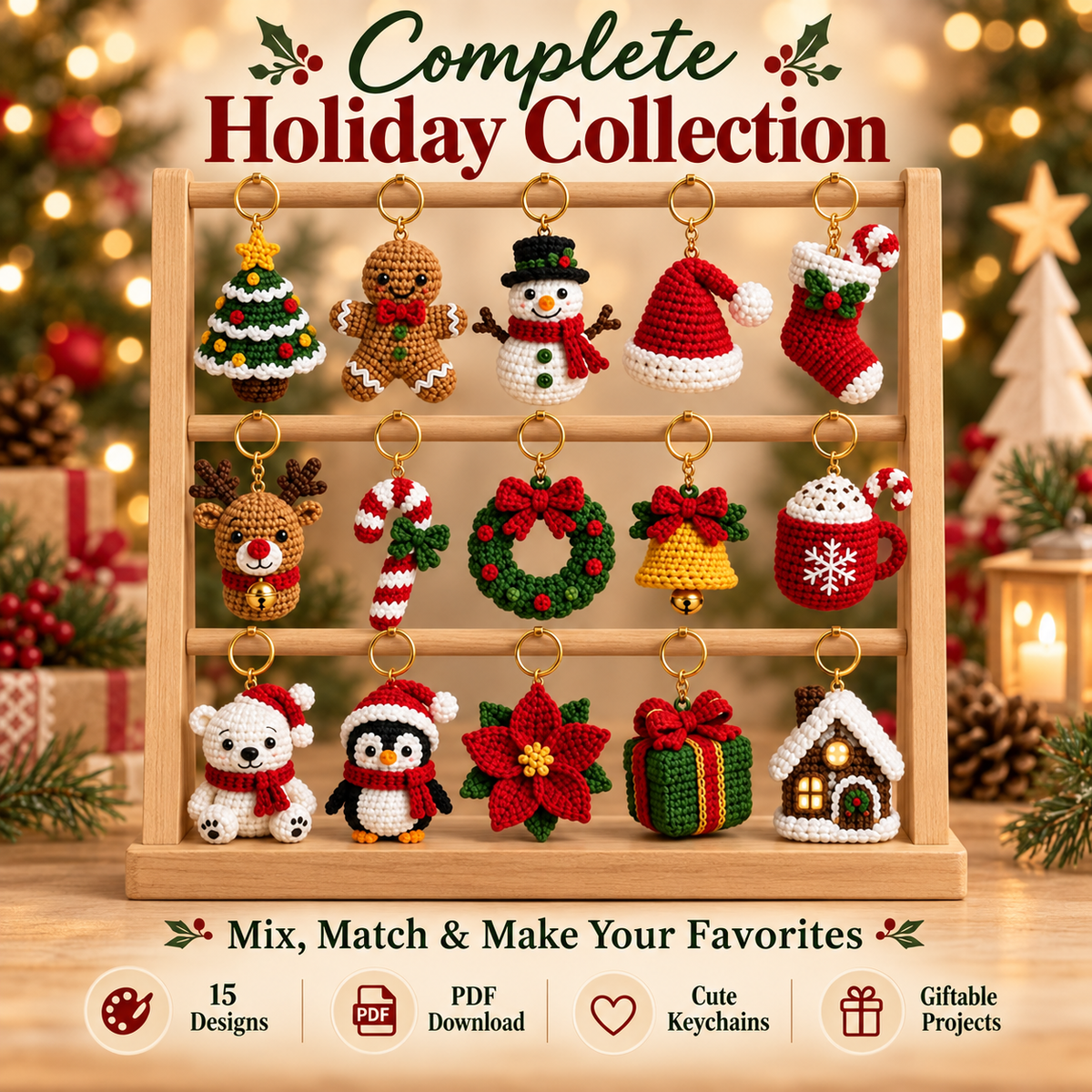 15-in-1 Christmas Keychain Crochet Pattern PDF Bundle | Mini Amigurumi Ornaments & Bag Charms | US Terms | Instant Download