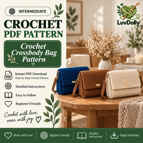 Crochet Crossbody Bag Pattern PDF + Video Tutorial | Textured Shoulder Bag & Flap Purse Pattern | Step-by-Step Crochet Guide | Digital Download