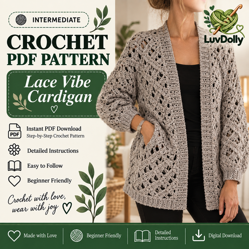 Lace Vibe Cardigan Crochet Pattern PDF + Video Tutorial | Openwork Crochet Cardigan Pattern | Women's Oversized Lace Sweater | Long Sleeve Crochet Cardigan | Digital Download