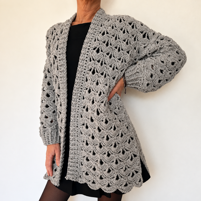 Lace Vibe Cardigan Crochet Pattern PDF + Video Tutorial | Openwork Crochet Cardigan Pattern | Women's Oversized Lace Sweater | Long Sleeve Crochet Cardigan | Digital Download