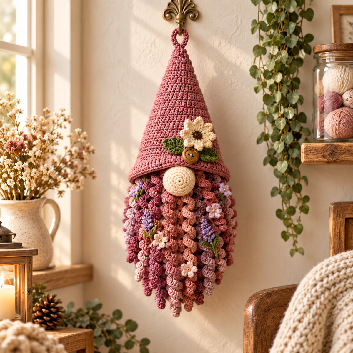 Crochet Fall Gnome Pattern PDF | Hanging Autumn Gnome Decor | Floral Gnome Amigurumi Pattern | Thanksgiving Crochet Decoration | Digital Download