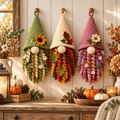 Crochet Fall Gnome Pattern PDF | Hanging Autumn Gnome Decor | Floral Gnome Amigurumi Pattern | Thanksgiving Crochet Decoration | Digital Download