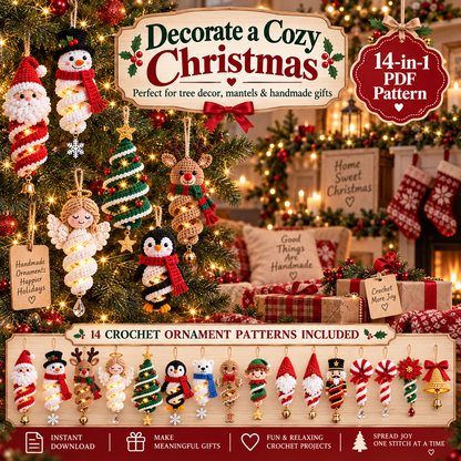 14-in-1 Christmas Crochet Ornament Pattern Bundle PDF | Spiral Hanging Decorations | Santa, Snowman, Reindeer, Gnome & Holiday Decor