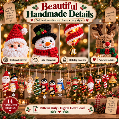 14-in-1 Christmas Crochet Ornament Pattern Bundle PDF | Spiral Hanging Decorations | Santa, Snowman, Reindeer, Gnome & Holiday Decor