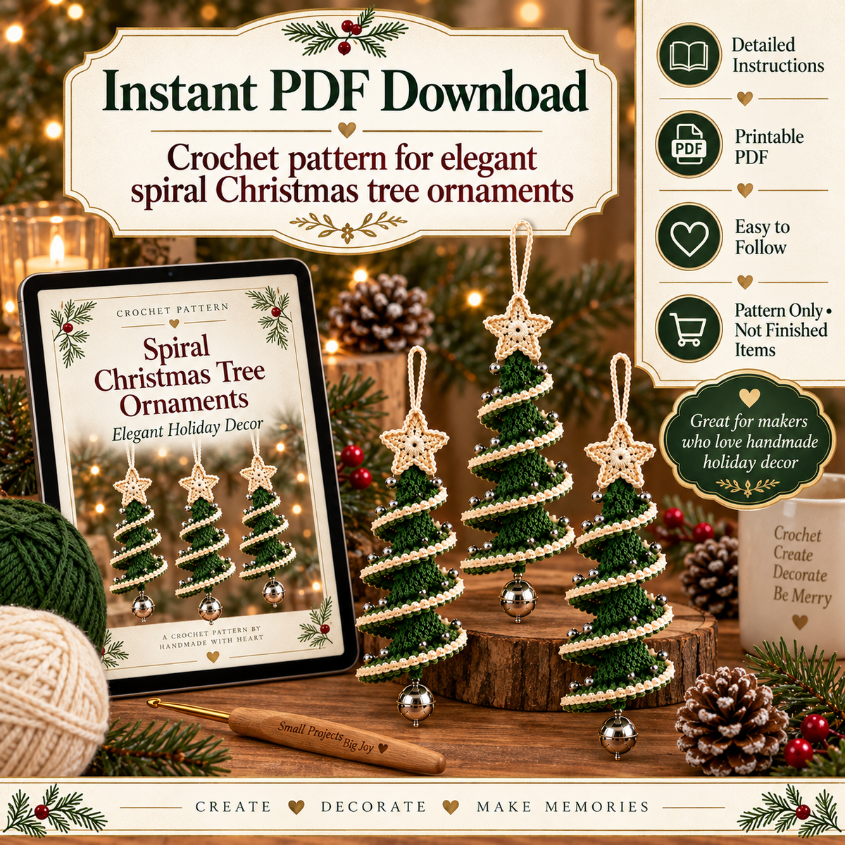 Christmas Tree Wind Spinner Crochet Pattern PDF | Spiral Hanging Tree Ornament | Holiday Christmas Decor | Instant Digital Download