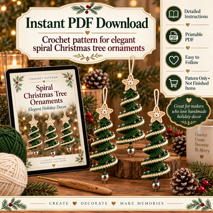 Christmas Tree Wind Spinner Crochet Pattern PDF | Spiral Hanging Tree Ornament | Holiday Christmas Decor | Instant Digital Download