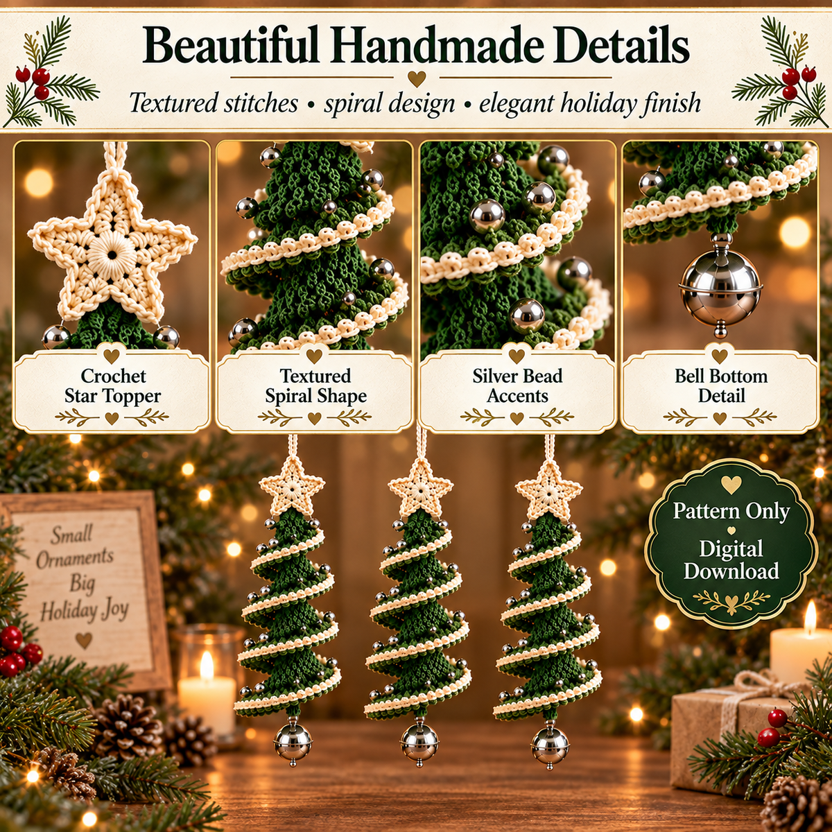 Christmas Tree Wind Spinner Crochet Pattern PDF | Spiral Hanging Tree Ornament | Holiday Christmas Decor | Instant Digital Download