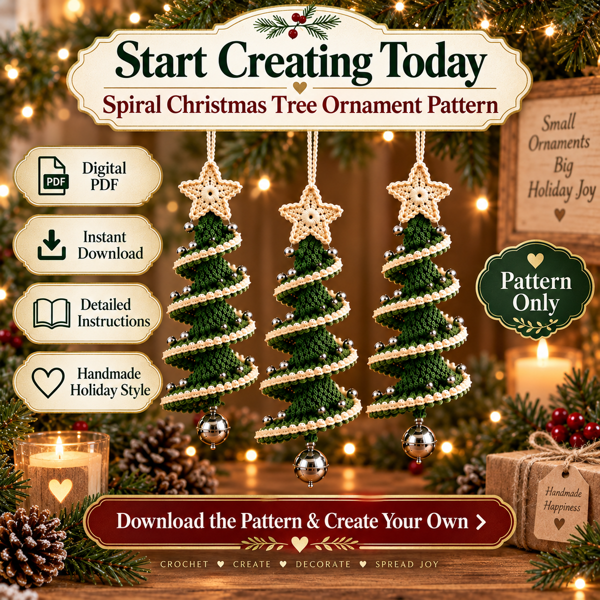 Christmas Tree Wind Spinner Crochet Pattern PDF | Spiral Hanging Tree Ornament | Holiday Christmas Decor | Instant Digital Download