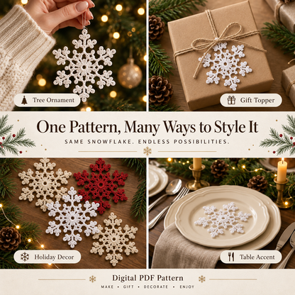 Crochet Snowflake Ornament Pattern PDF | Christmas Tree Decoration | Holiday Hanging Decor | Beginner Friendly Crochet Pattern