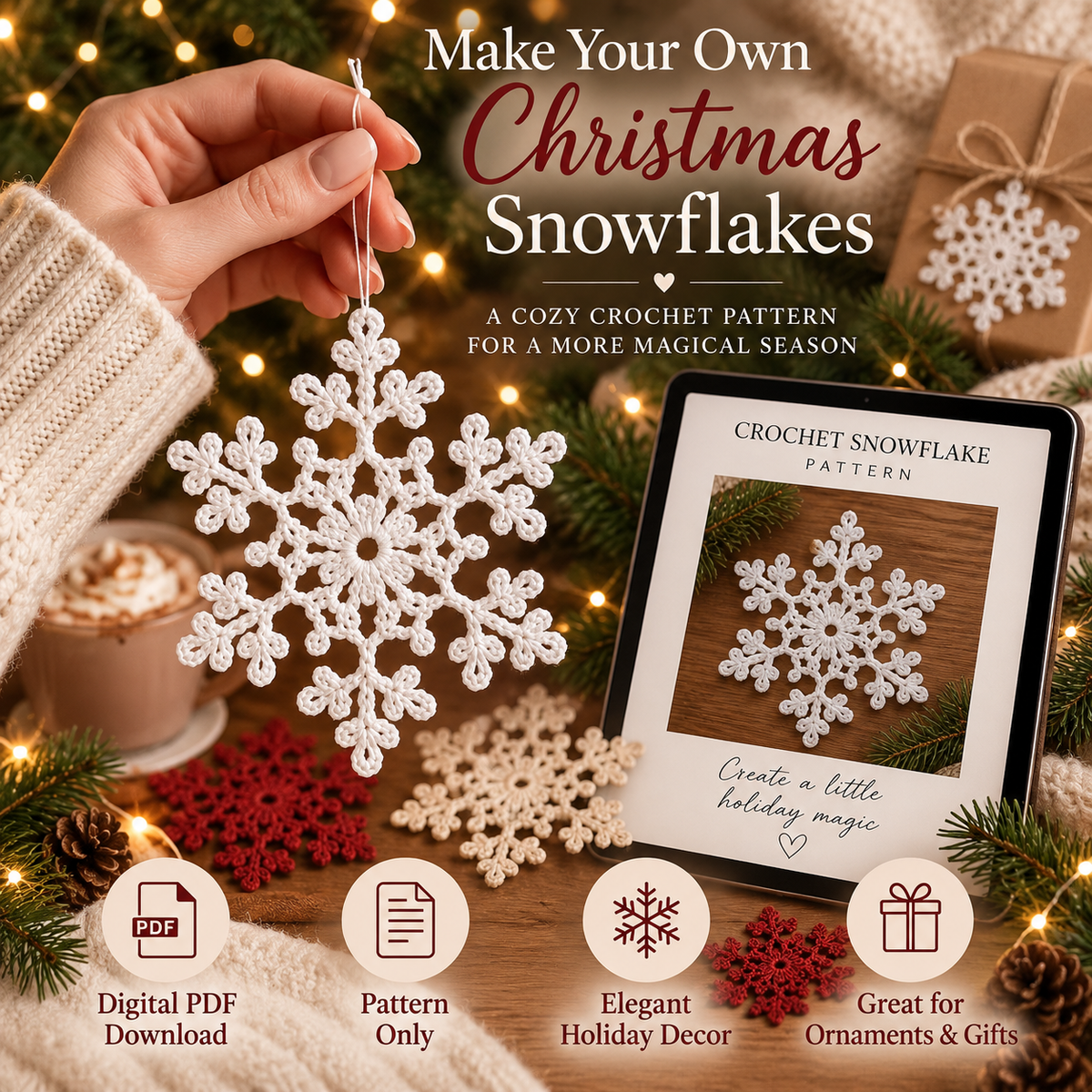 Crochet Snowflake Ornament Pattern PDF | Christmas Tree Decoration | Holiday Hanging Decor | Beginner Friendly Crochet Pattern