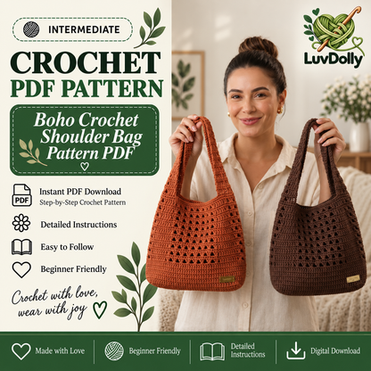 Boho Crochet Shoulder Bag Pattern PDF | Granny Stitch Tote Bag | Crochet Purse & Everyday Handbag Pattern | Instant Digital Download