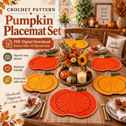 Pumpkin Placemat Crochet Pattern PDF | Fall & Thanksgiving Table Decor | Autumn Pumpkin Table Mat | Harvest Crochet Home Decor | Digital Download