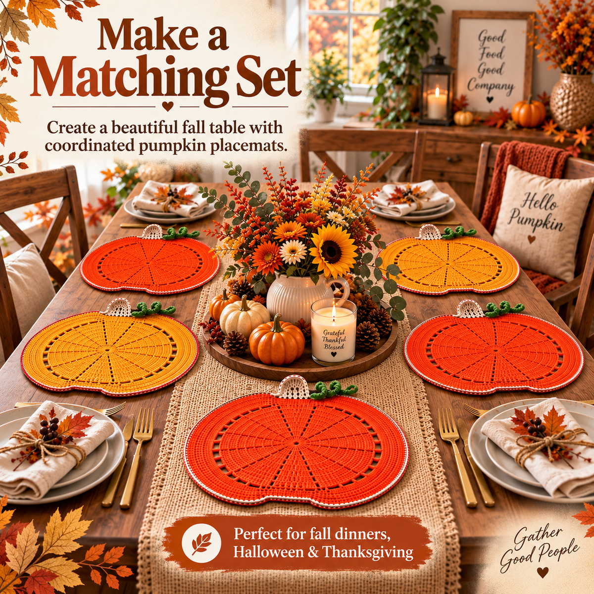 Pumpkin Placemat Crochet Pattern PDF | Fall & Thanksgiving Table Decor | Autumn Pumpkin Table Mat | Harvest Crochet Home Decor | Digital Download
