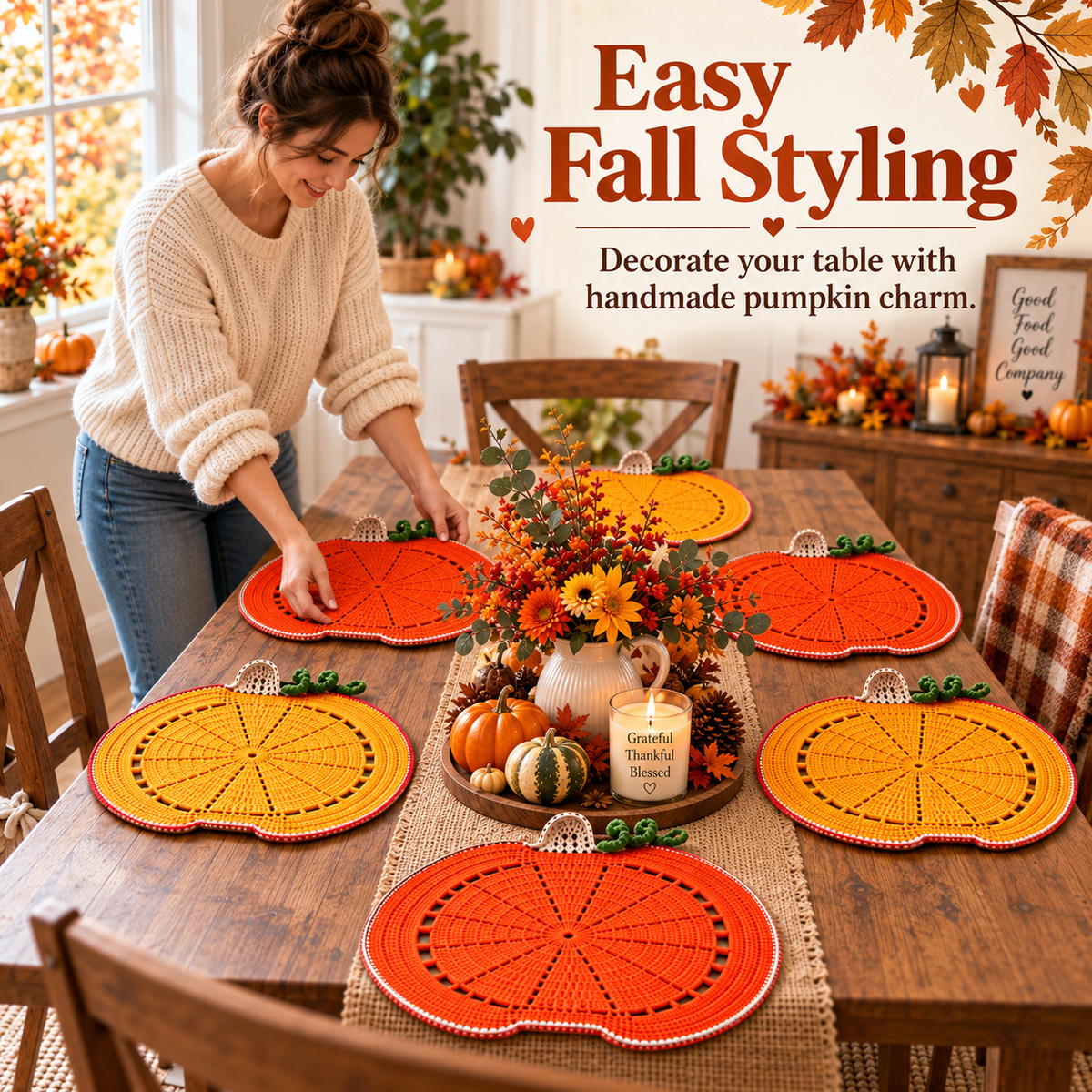 Pumpkin Placemat Crochet Pattern PDF | Fall & Thanksgiving Table Decor | Autumn Pumpkin Table Mat | Harvest Crochet Home Decor | Digital Download