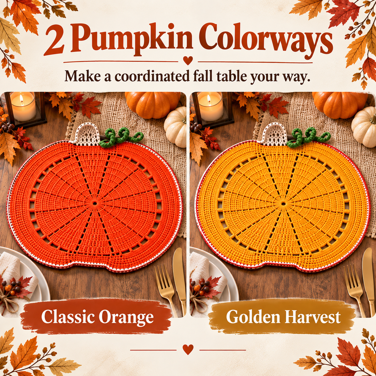 Pumpkin Placemat Crochet Pattern PDF | Fall & Thanksgiving Table Decor | Autumn Pumpkin Table Mat | Harvest Crochet Home Decor | Digital Download