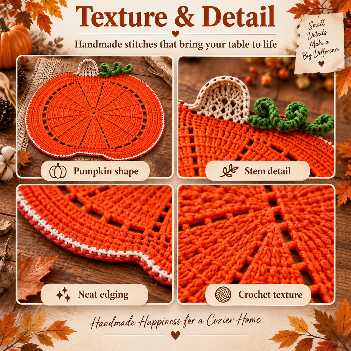 Pumpkin Placemat Crochet Pattern PDF | Fall & Thanksgiving Table Decor | Autumn Pumpkin Table Mat | Harvest Crochet Home Decor | Digital Download