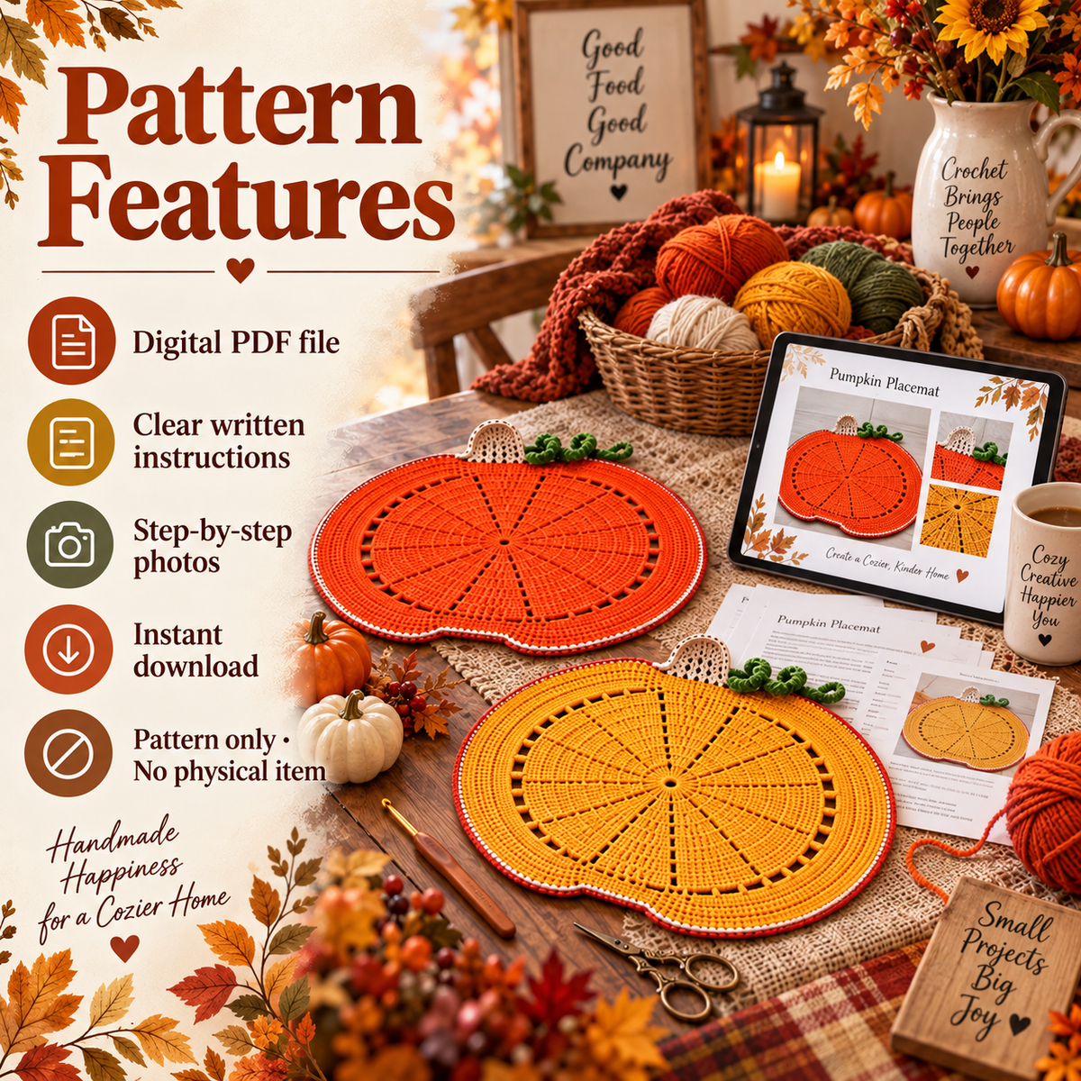Pumpkin Placemat Crochet Pattern PDF | Fall & Thanksgiving Table Decor | Autumn Pumpkin Table Mat | Harvest Crochet Home Decor | Digital Download
