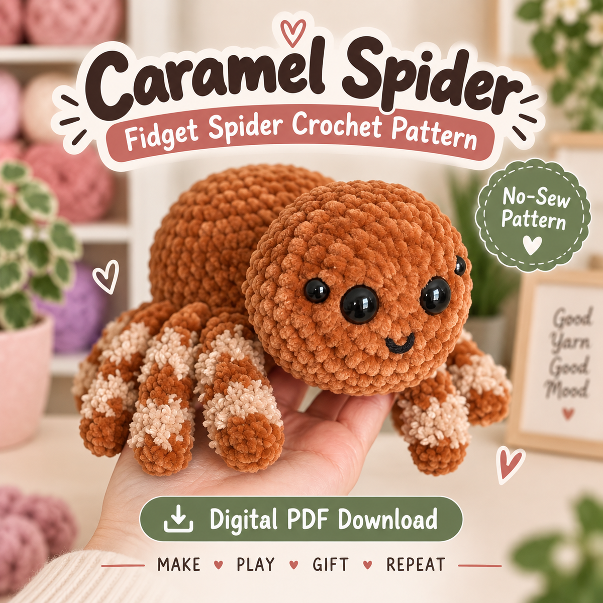 No-Sew Fidget Spider Crochet Pattern PDF | Weighted Amigurumi Spider with Optional Snapping Legs | Cute Halloween Plush Pattern | Digital Download