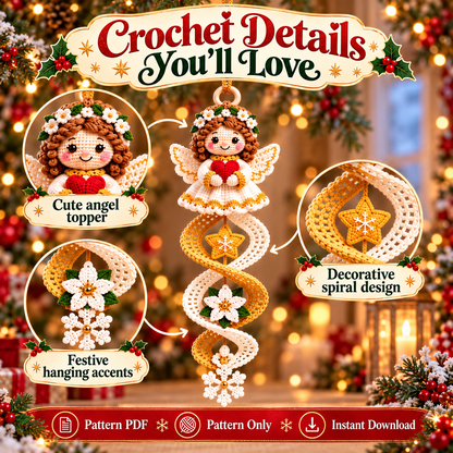 Christmas Angel Spiral Crochet Pattern PDF | Hanging Angel Ornaments | Holiday Tree & Window Decor | Digital Download
