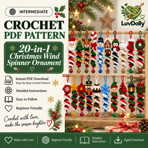 20-in-1 Christmas Spiral Ornament Crochet Pattern Bundle PDF | Santa Snowman Reindeer Elf Wind Spinner | Holiday Hanging Decor | EN & DE