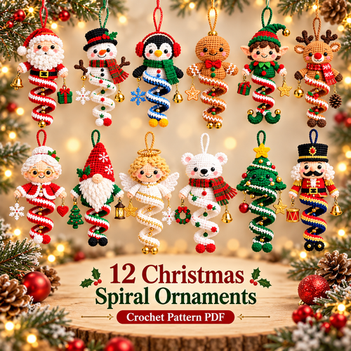 12 Christmas Spiral Ornament Crochet Patterns PDF | Holiday Amigurumi Bundle