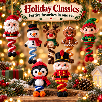 15 Christmas Spiral Amigurumi Crochet Patterns Bundle PDF | Santa, Snowman, Reindeer, Elf & Cute Holiday Hanging Ornaments