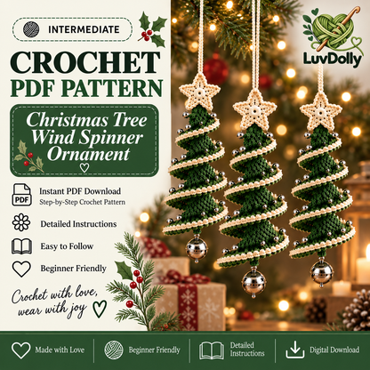 Christmas Tree Wind Spinner Crochet Pattern PDF | Spiral Hanging Tree Ornament | Holiday Christmas Decor | Instant Digital Download