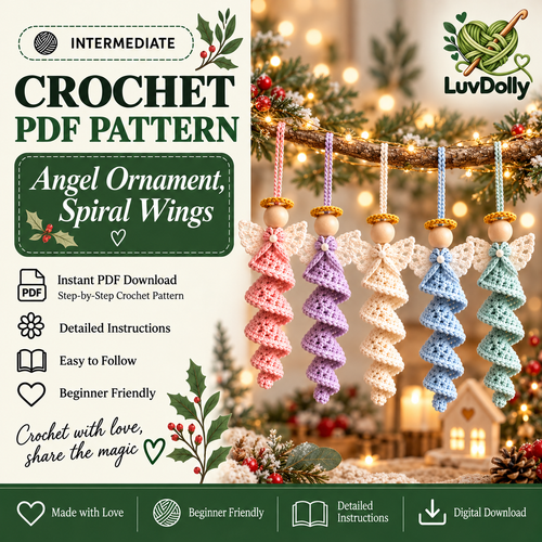 Crochet Angel Ornament Pattern PDF | 5 Spiral Angel Designs | Christmas Tree Hanging Decor | Wooden Bead Angel Digital Download