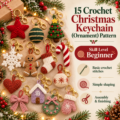 15 Christmas Ornament Crochet Patterns PDF | Holiday Keychain & Tree Decor Bundle