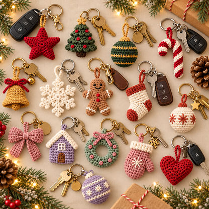 15 Christmas Ornament Crochet Patterns PDF | Holiday Keychain & Tree Decor Bundle