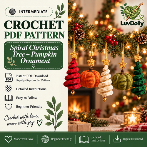 5-in-1 Holiday Ornament Crochet Pattern PDF | 3D Spiral Christmas Tree & Pumpkin Patterns