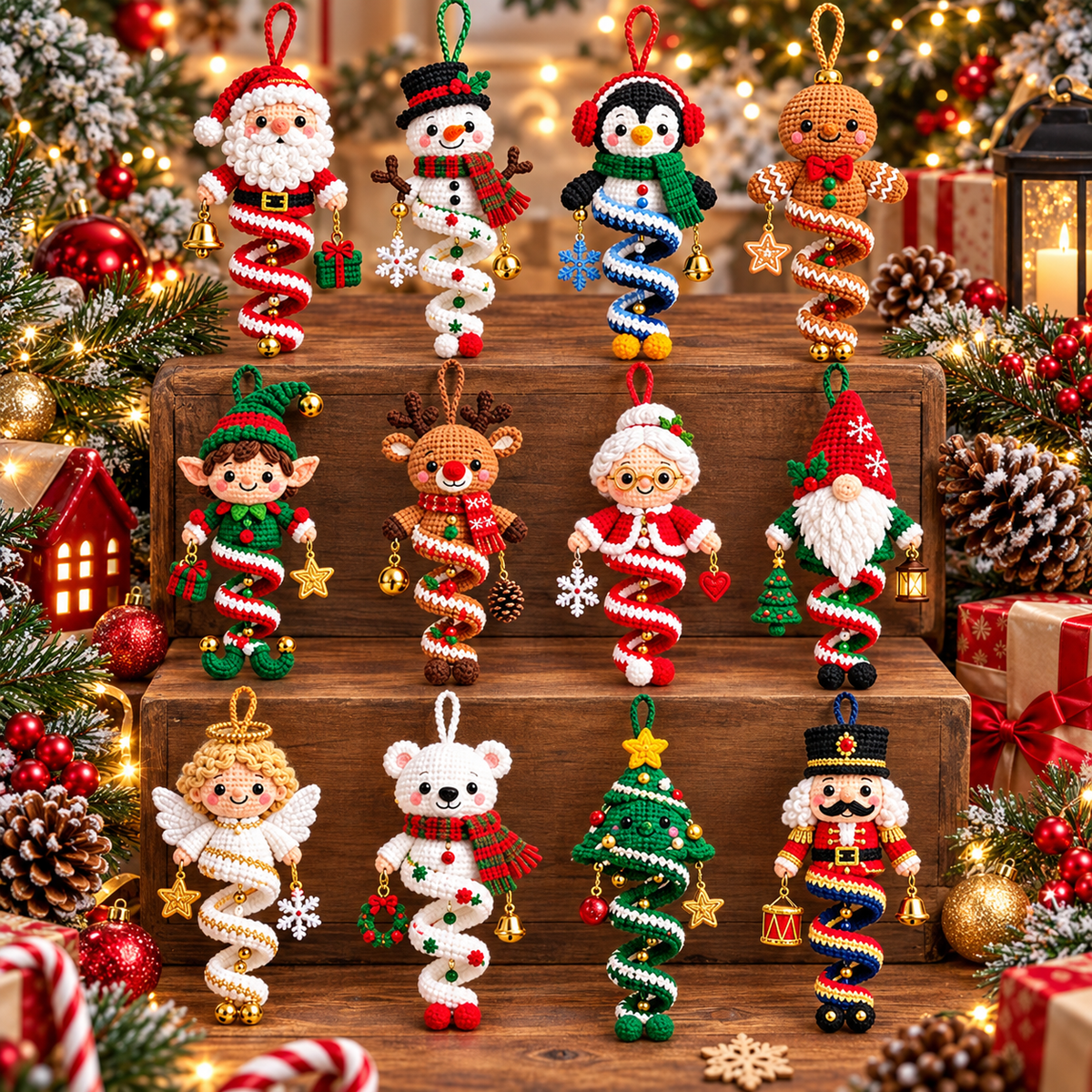 12 Christmas Spiral Ornament Crochet Patterns PDF | Holiday Amigurumi Bundle