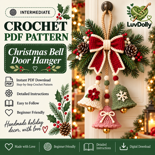Crochet Christmas Bell Door Hanger Pattern PDF | 3 Bell Holiday Decoration | Bow, Poinsettia & Snowflake Christmas Decor | Digital Download