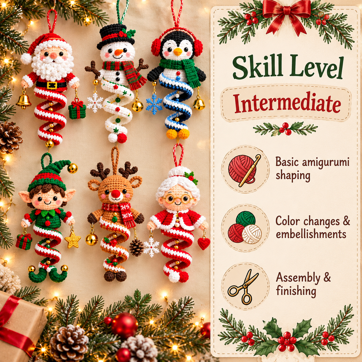 12 Christmas Spiral Ornament Crochet Patterns PDF | Holiday Amigurumi Bundle