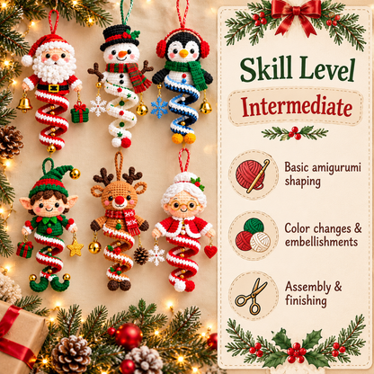 12 Christmas Spiral Ornament Crochet Patterns PDF | Holiday Amigurumi Bundle