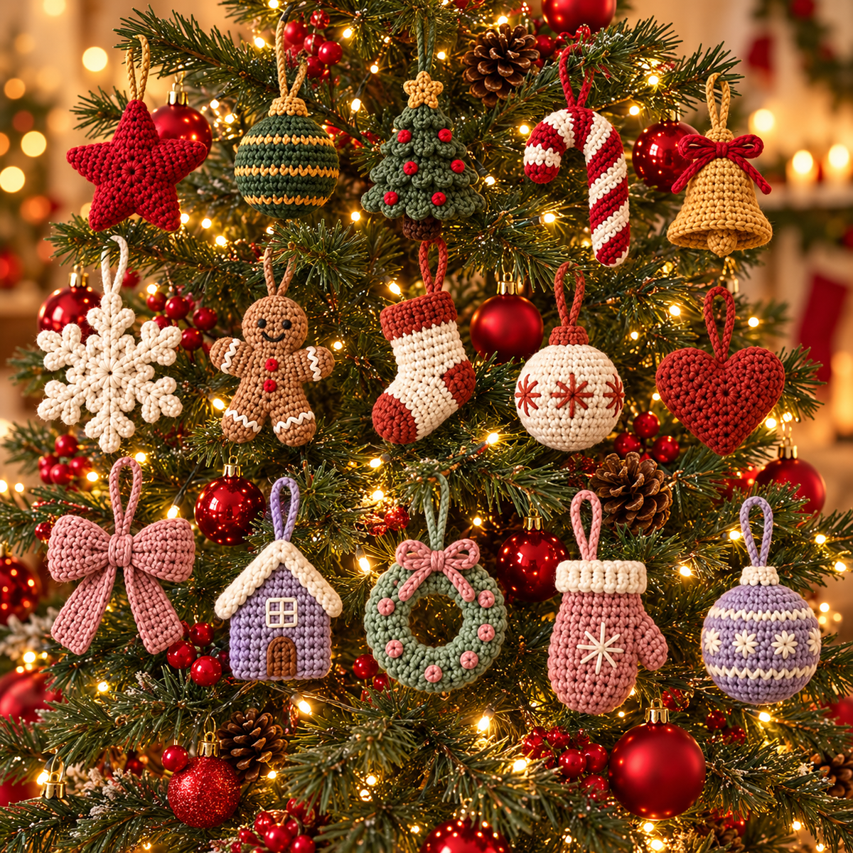 15 Christmas Ornament Crochet Patterns PDF | Holiday Keychain & Tree Decor Bundle