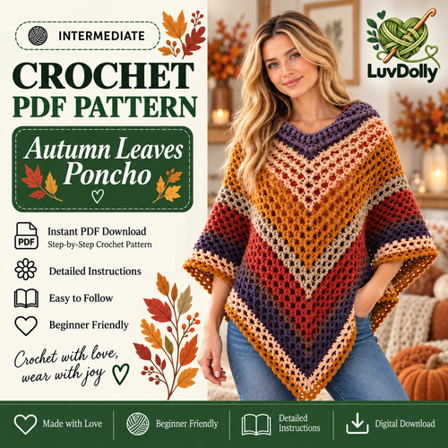 Crochet Hooded Poncho Pattern PDF | Autumn Leaves Poncho | Women’s Crochet Cape with Hood | Video Tutorial Digital Download