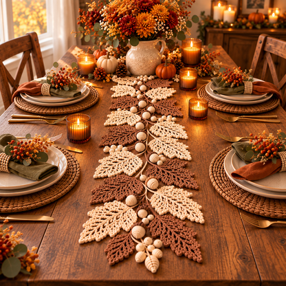 Autumn Leaf Table Runner Crochet Pattern PDF | Neutral Fall Garland with Leaves & Berries | Thanksgiving Farmhouse Decor | Digital Download