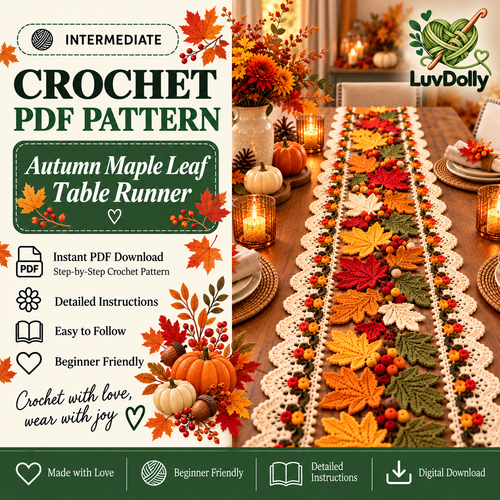 Autumn Maple Leaf Table Runner Crochet Pattern PDF | Fall & Thanksgiving Table Decor | 3D Leaf Motif Centerpiece | Digital Download