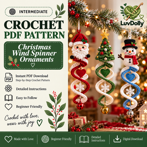 3-in-1 Christmas Wind Spinner Crochet Pattern PDF | Santa, Christmas Tree & Snowman Spiral Ornaments | Holiday Hanging Decor | Instant Download