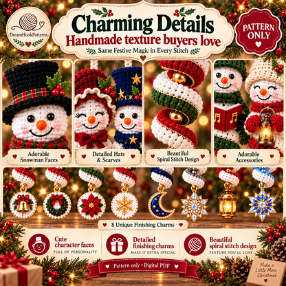 8 Snowman Wind Spinner Crochet Patterns PDF | Christmas Spiral Hanging Ornaments | Holiday Snowman Decor | 4 Languages Included
