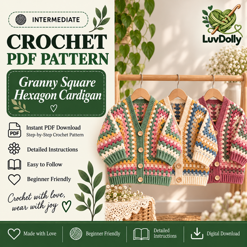 Granny Hexagon Cardigan Crochet Pattern PDF | Women’s Granny Square Cardigan | 3 Colorways Digital Download