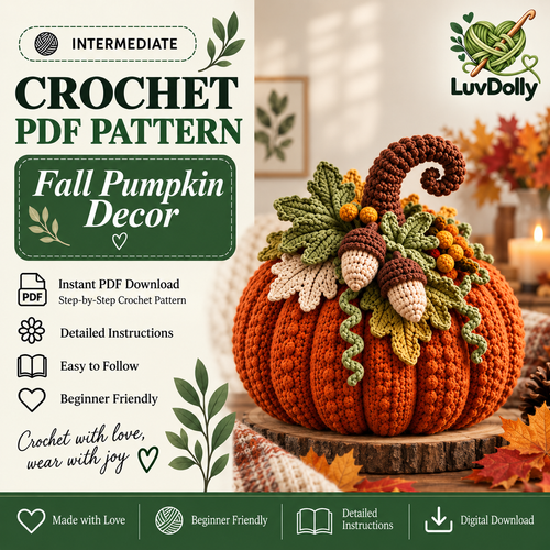 Woodland Pumpkin Crochet Pattern PDF | Acorn, Leaves & Curly Vine Fall Decor | Thanksgiving Autumn Centerpiece | Digital Download