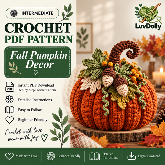 Woodland Pumpkin Crochet Pattern PDF | Acorn, Leaves & Curly Vine Fall Decor | Thanksgiving Autumn Centerpiece | Digital Download