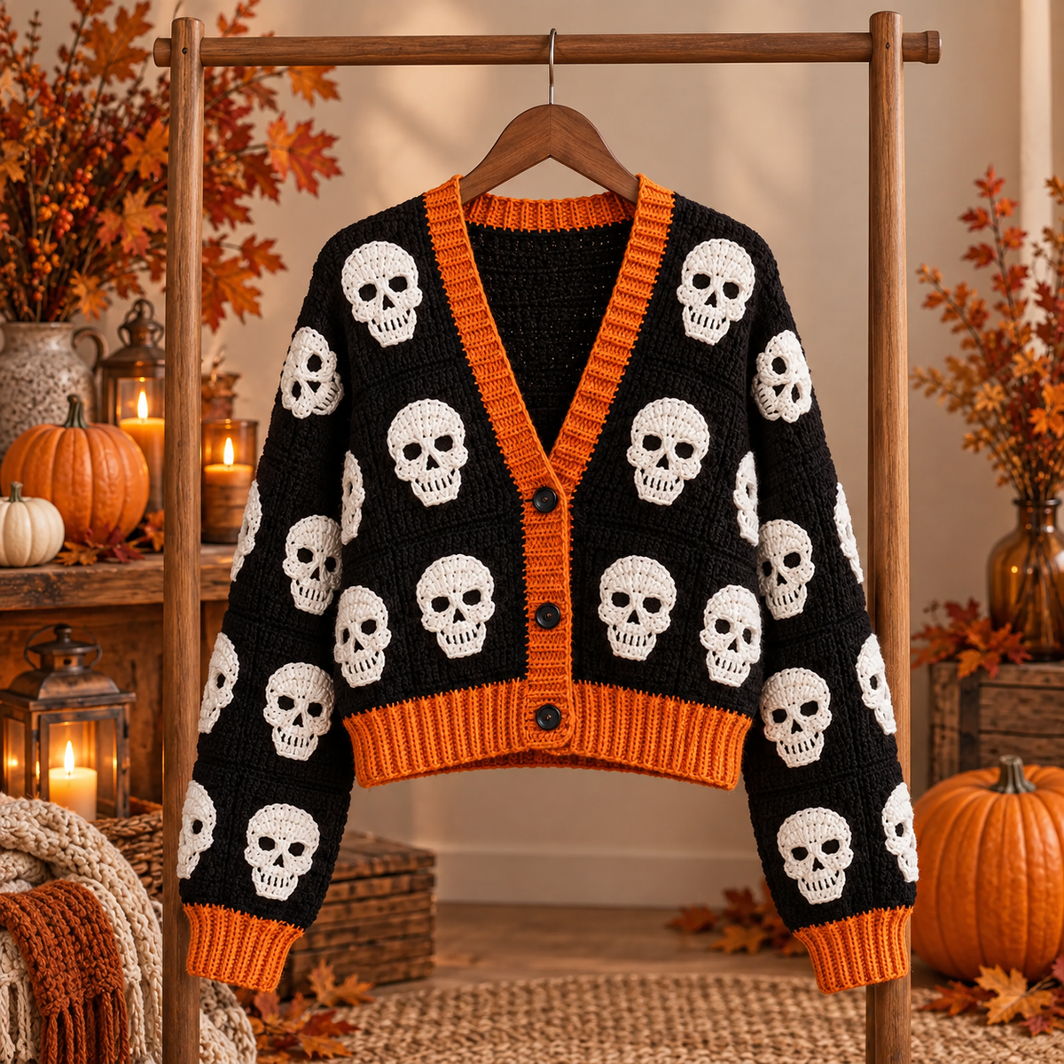 Crochet Skull Cardigan Pattern PDF | Gothic Halloween Sweater | Skull Motif Crochet Cardigan | Spooky Fall Clothing Pattern | Digital Download