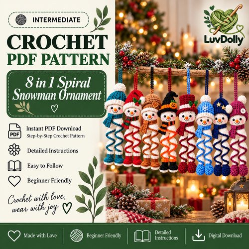 8-in-1 Spiral Snowman Crochet Pattern PDF | Christmas Hanging Ornament Bundle | Holiday Digital Download