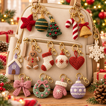 15 Christmas Ornament Crochet Patterns PDF | Holiday Keychain & Tree Decor Bundle