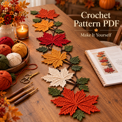 Autumn Maple Leaf Table Runner Crochet Pattern PDF | Fall Leaf Garland | Thanksgiving Table Decor | Digital Download