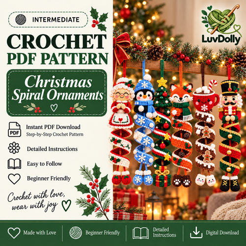 6-in-1 Christmas Spiral Ornament Crochet Pattern PDF | Holiday Hanging Decor Digital Download